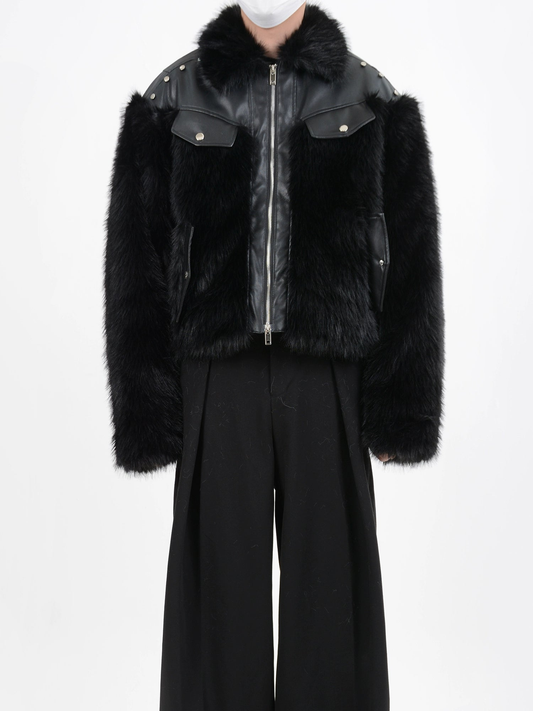 PU Leather Mix Fake Fur Jacket WN4446
