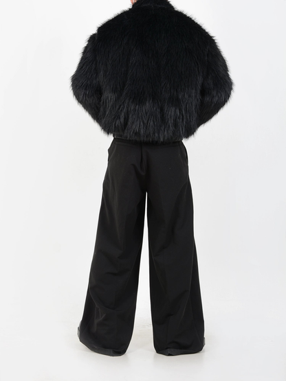 PU Leather Mix Fake Fur Short Jacket WN4433
