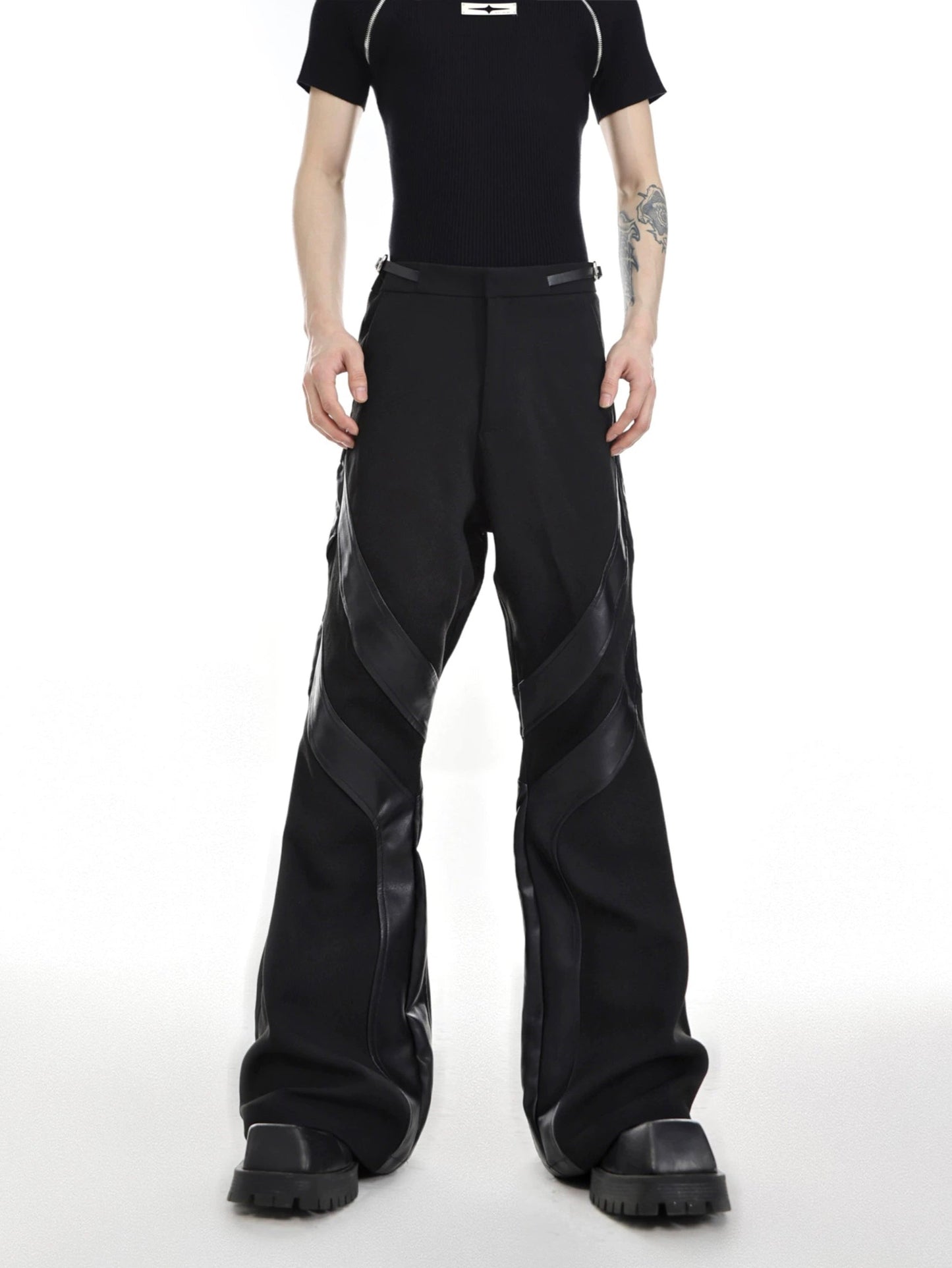 PU Leather Mix Flared Trousers WN2050