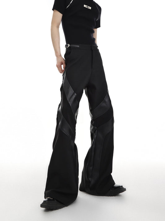 PU Leather Mix Flared Trousers WN2050