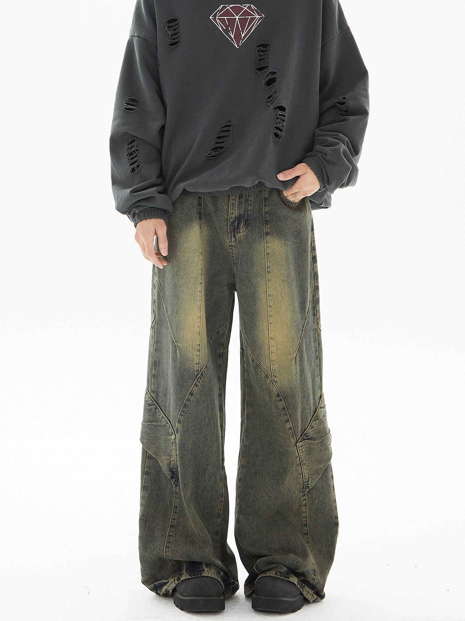 denim wide-leg casual patchwork python pants | wide... Patchwork Design Wide Leg Denim Jeans WN4238 – WONDER NOAH