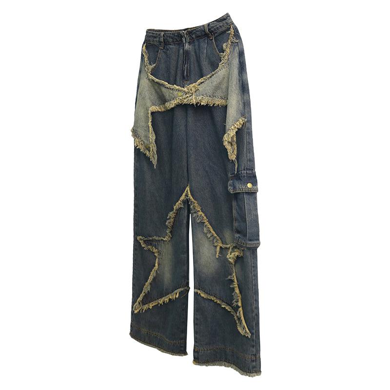 Pentagram Raw-edge Washed Denim Jeans WN1534