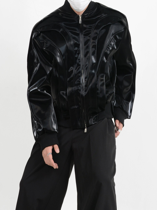 Pleats Design PU Leather Short Jacket WN4422