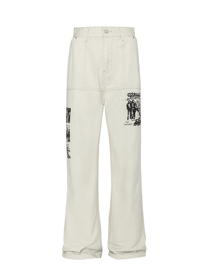 Print Design White Flare Denim Jeans WN3989