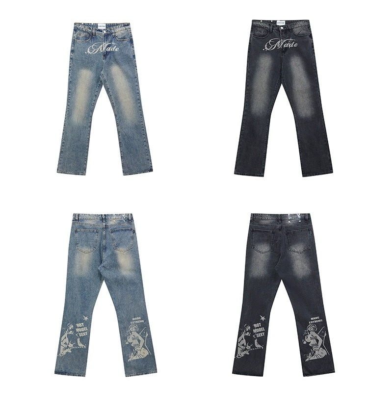 Print Straight Denim Jeans WN3217