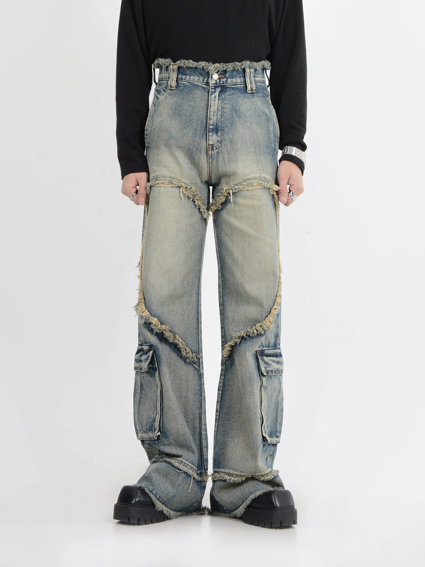 Raw-edge Straight Denim Jeans WN4421