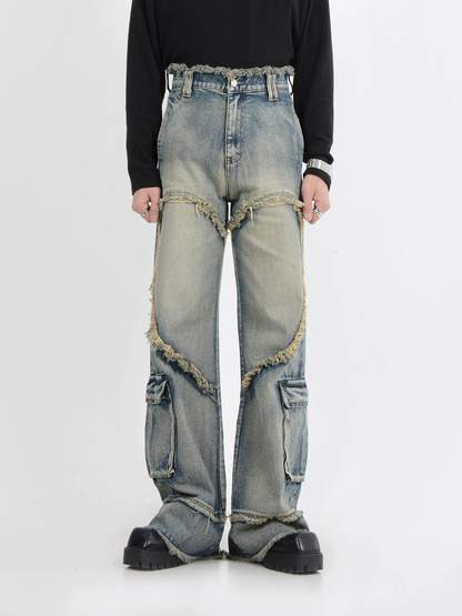 Raw-edge Straight Denim Jeans WN4421