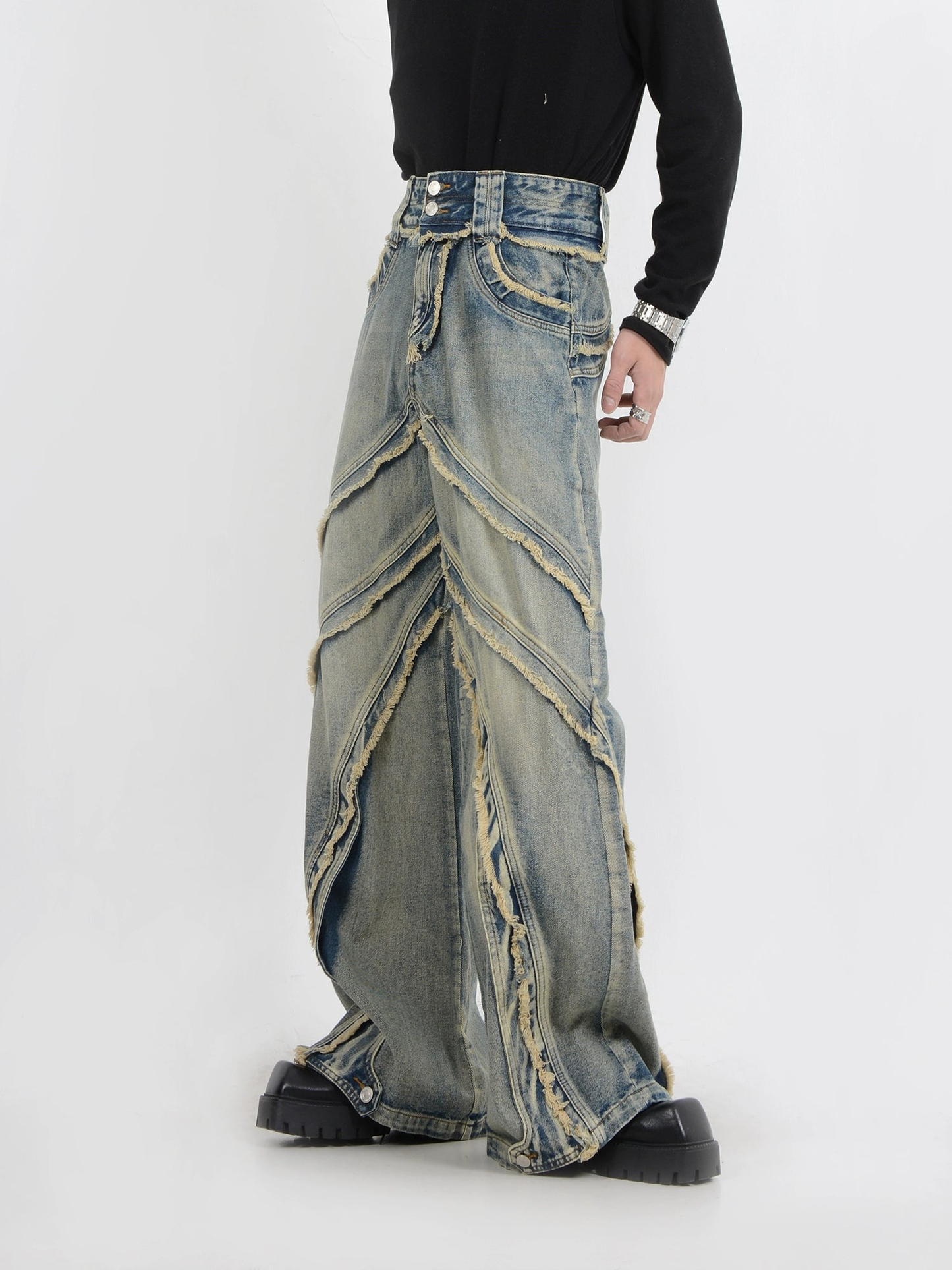 Raw-edge Wide-leg Denim Jeans WN4427