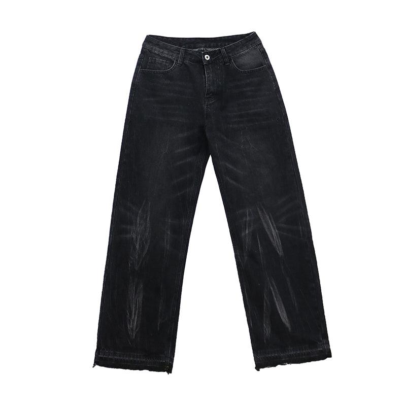 Raw-edge Wide-leg Straight Denim Jeans WN1354