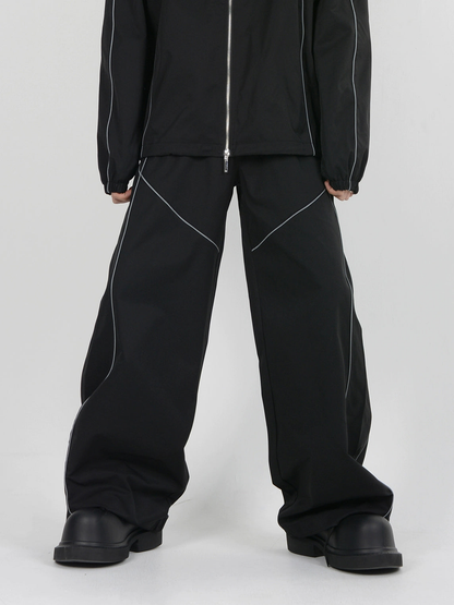Reflective Design Sporty Hooded Jacket & Reflective Design Wide-leg Pants Setup WN4408
