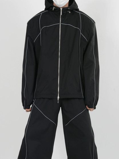 Reflective Design Sporty Hooded Jacket & Reflective Design Wide-leg Pants Setup WN4408