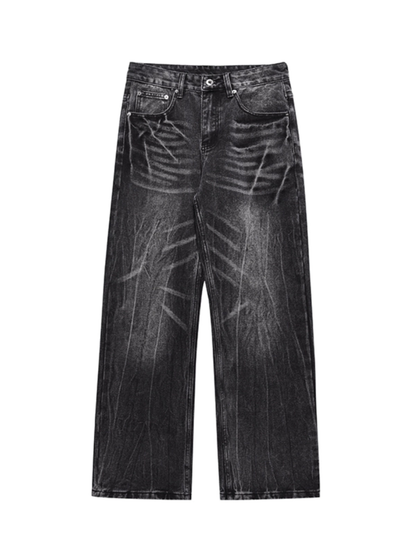Retro Style Wash Straight Leg Denim Jeans WN4098