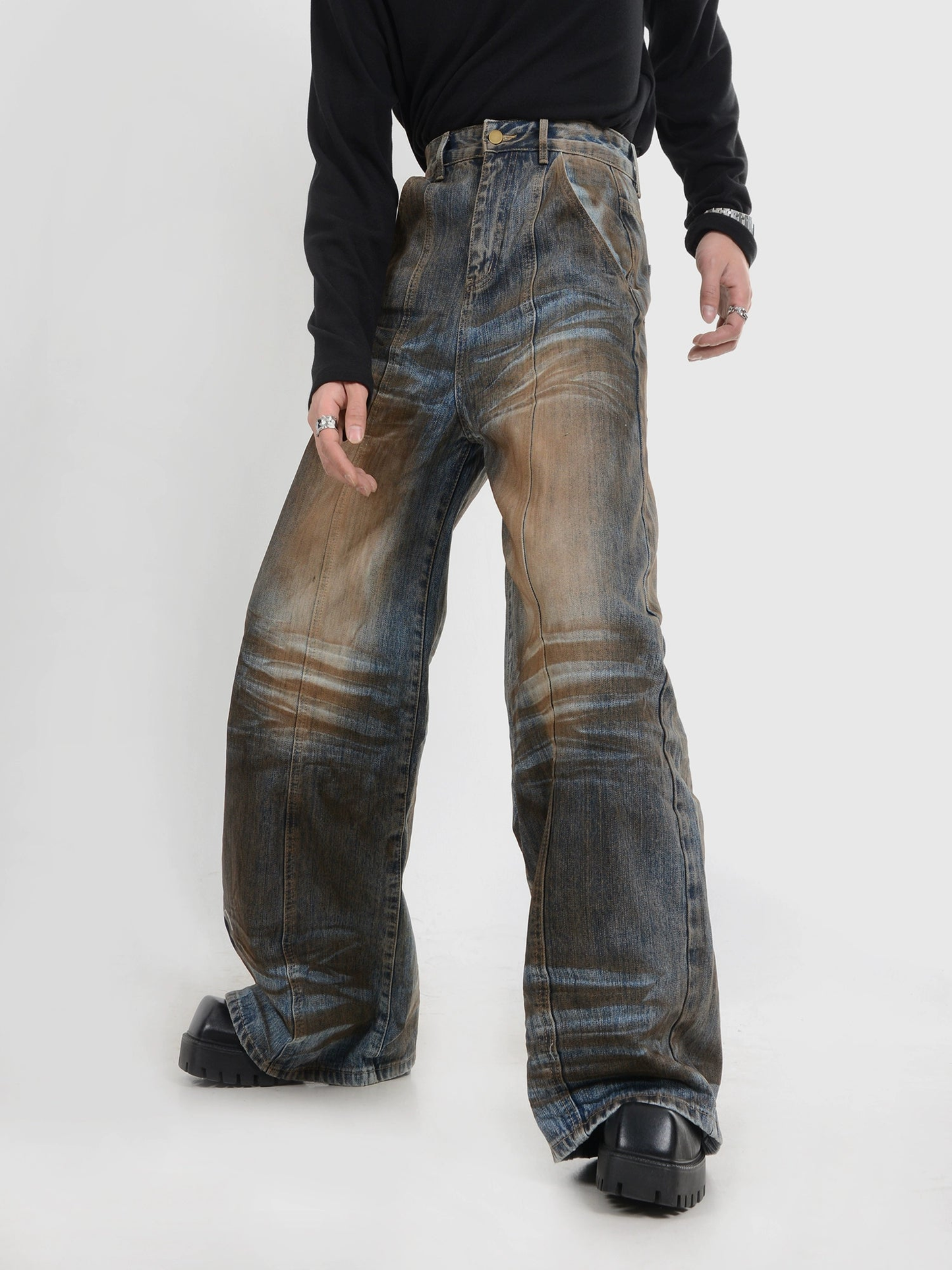 Retro Wash Straight Wide Leg Denim Jeans WN4430