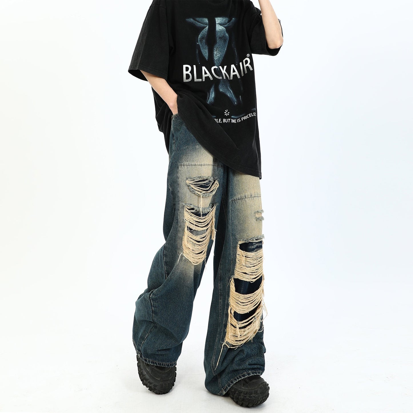 Ripped Hole Wide-leg Straight Jeans WN1522