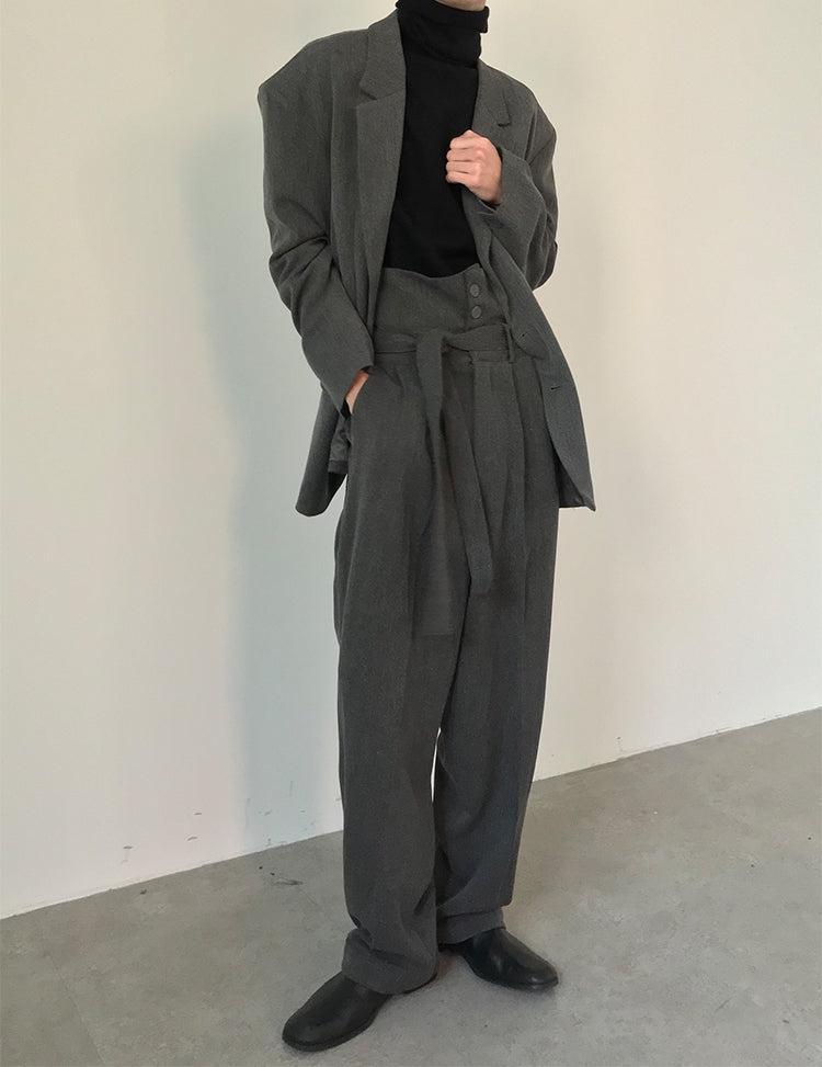 Speed Shipping】Tweed Tailored Jacket & High Waist Belted Trousers 