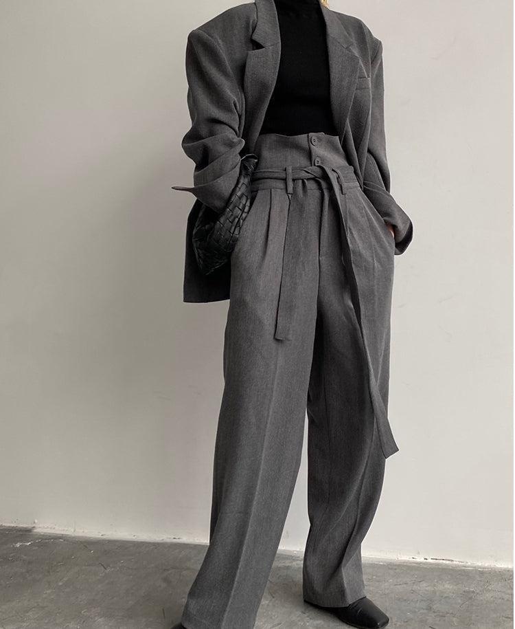 【Speed Shipping】Tweed Tailored Jacket & High Waist Belted Trousers WNN1-S