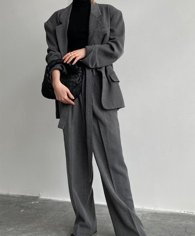 Speed Shipping】Tweed Tailored Jacket & High Waist Belted Trousers