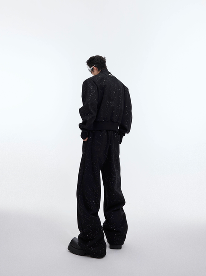 Standing-Collar Zipper Jacket & Wide-leg Sweatpants Setup WN4045