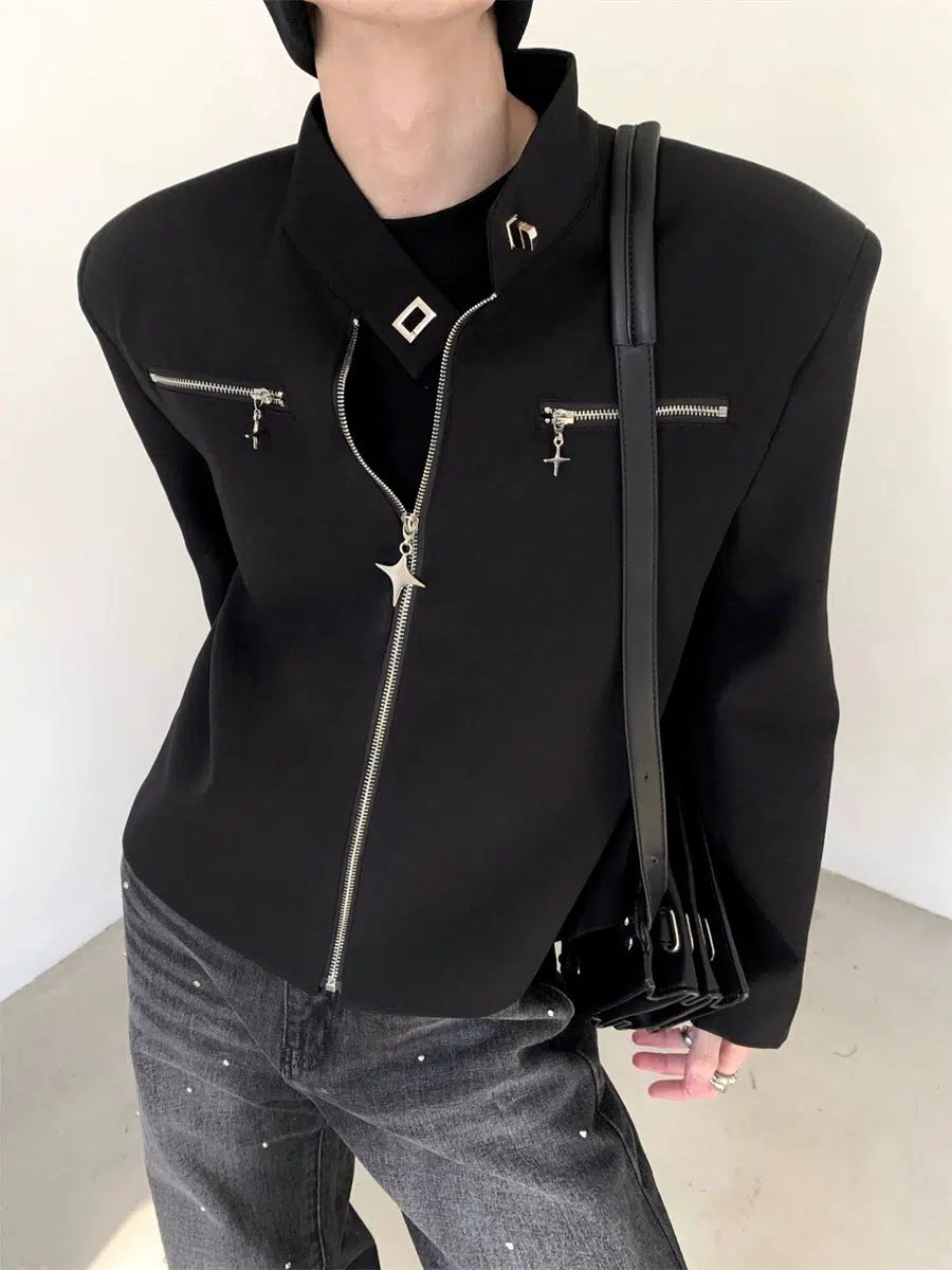 Standing-collar Shoulder-pad Zipper Jacket WN2695
