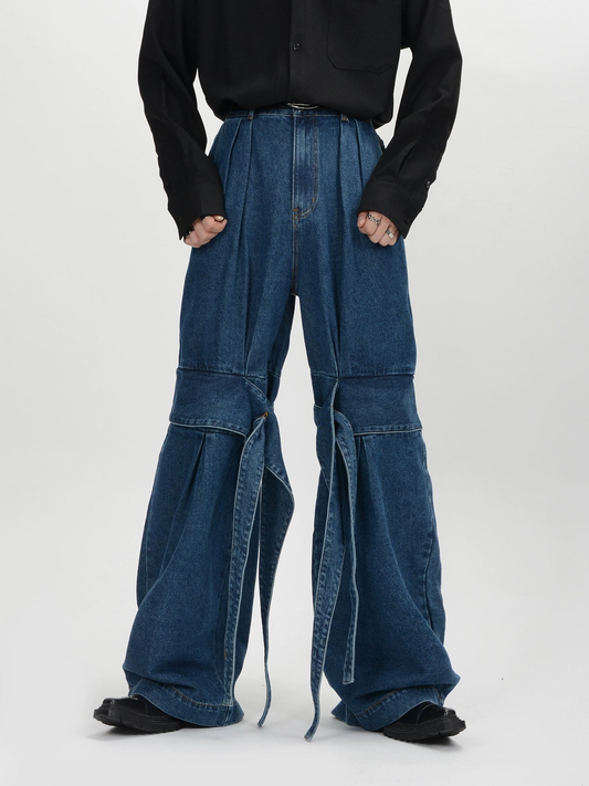 Strap Design Wide Leg Denim Jeans WN4400
