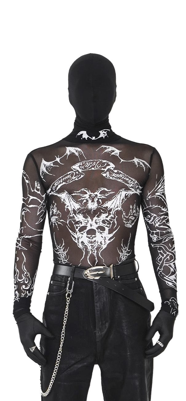 PU Leather Short Sleeve Jacket & PU Leather Wide Leg Pants & Graphic Design Mesh Long Sleeve T-Shirt Setup WN17339
