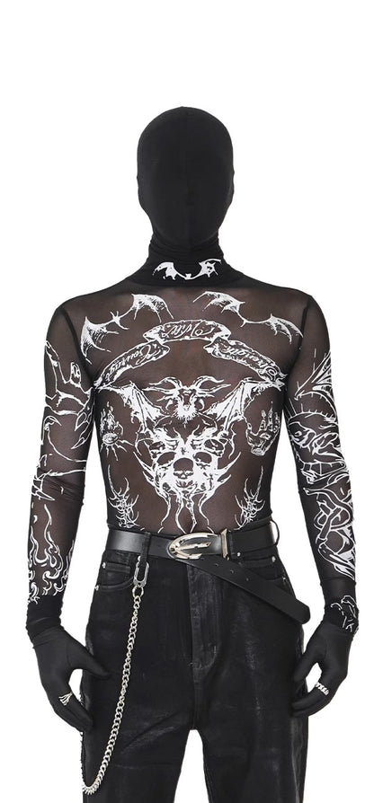 PU Leather Short Sleeve Jacket & PU Leather Wide Leg Pants & Graphic Design Mesh Long Sleeve T-Shirt Setup WN17339