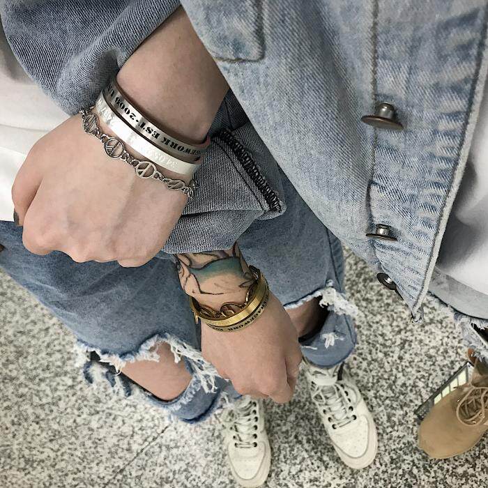 Letter & Number Engraved Metal Bracelet WN25059
