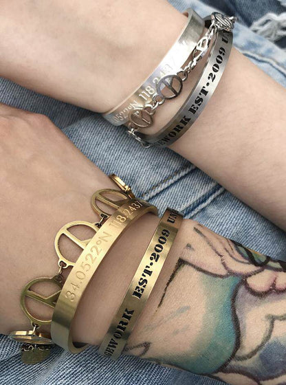 Letter & Number Engraved Metal Bracelet WN25059