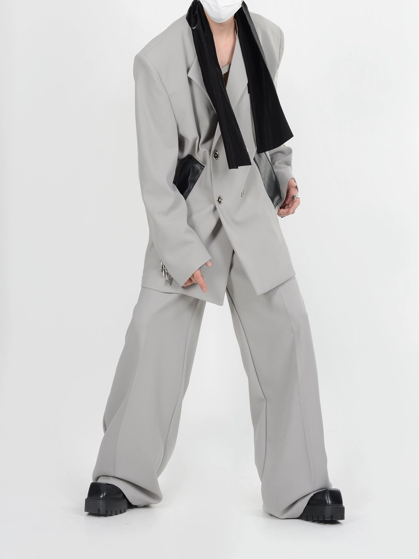 Tie Design Tailored Jacket & Wide-leg Trousers Setup WN4420