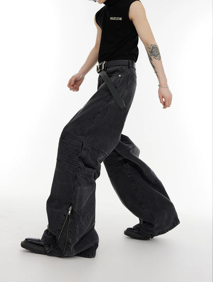 WIde-leg Zipper Denim Jeans WN2045