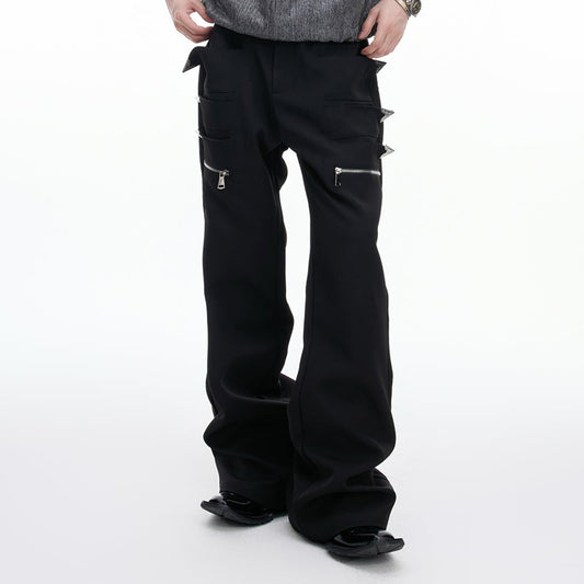 Asymmetrical Metal Zipper Flare Pants WN20682