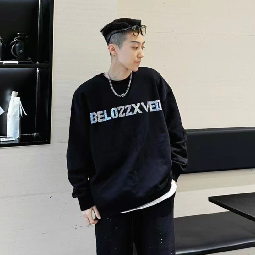 Rhinestone Heart Oversize Long Sleeve Sweatshirt WN20687