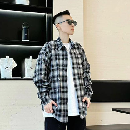 Rhinestone Plaid Long Sleeve Shirt WN20718