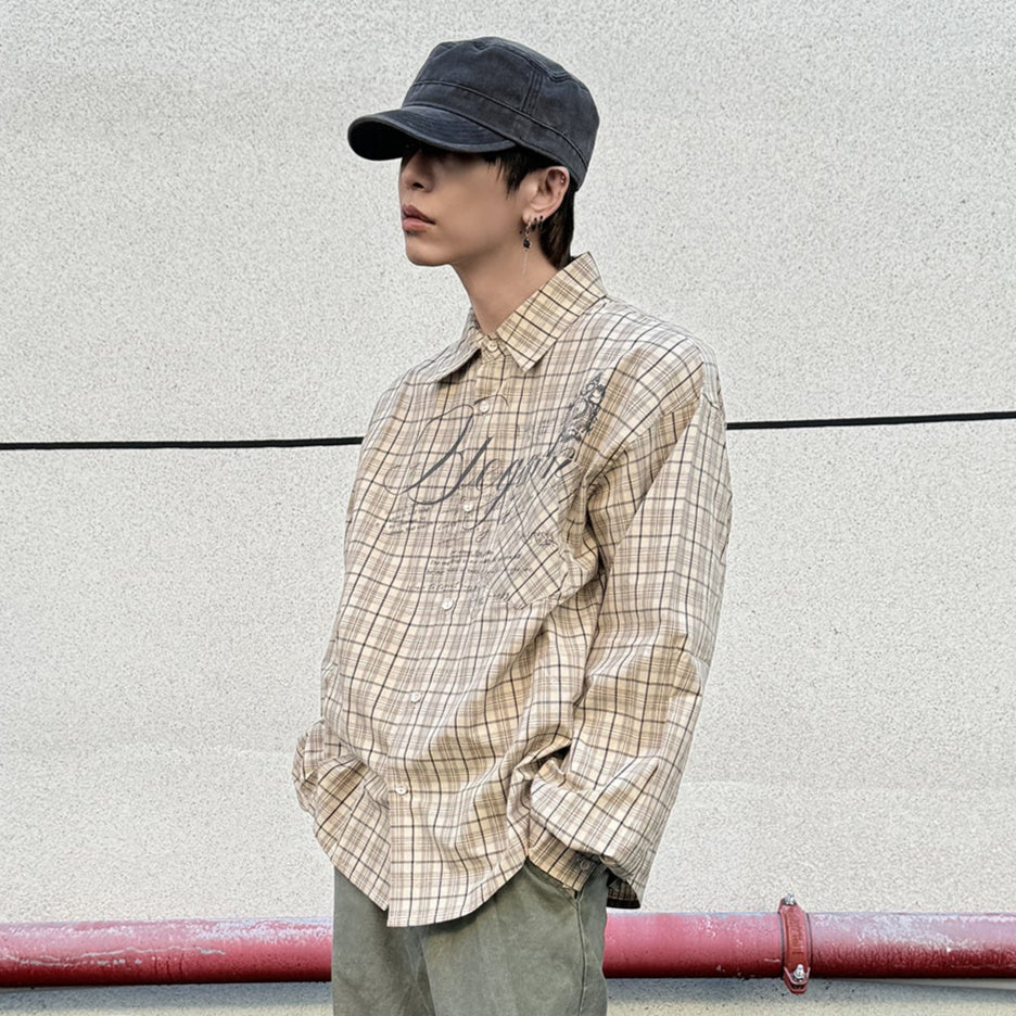 Letter Print Button Oversize Long Sleeve Shirt WN21152