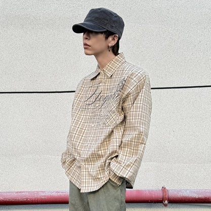 Letter Print Button Oversize Long Sleeve Shirt WN21152