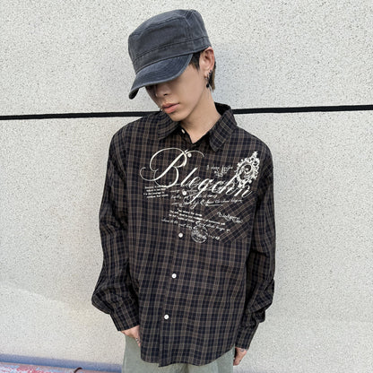 Letter Print Button Oversize Long Sleeve Shirt WN21152