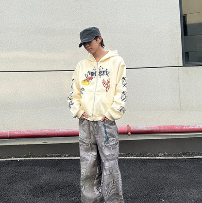 Heavy Graffiti Print Oversize Zipper Hoodie WN21155