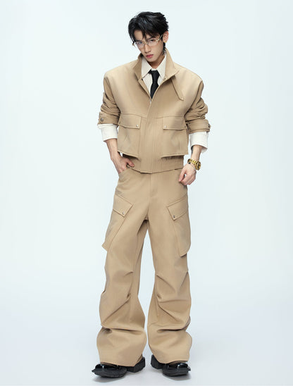 Deconstruction Multi-Pocket Cargo Jacket & Pleats Cargo Pants Setup WN21227
