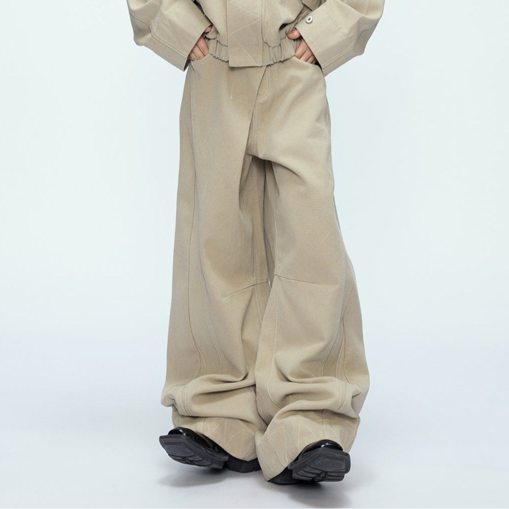 Washed Standing-Neck Cargo Jacket & Wide Leg Pants Setup WN21235