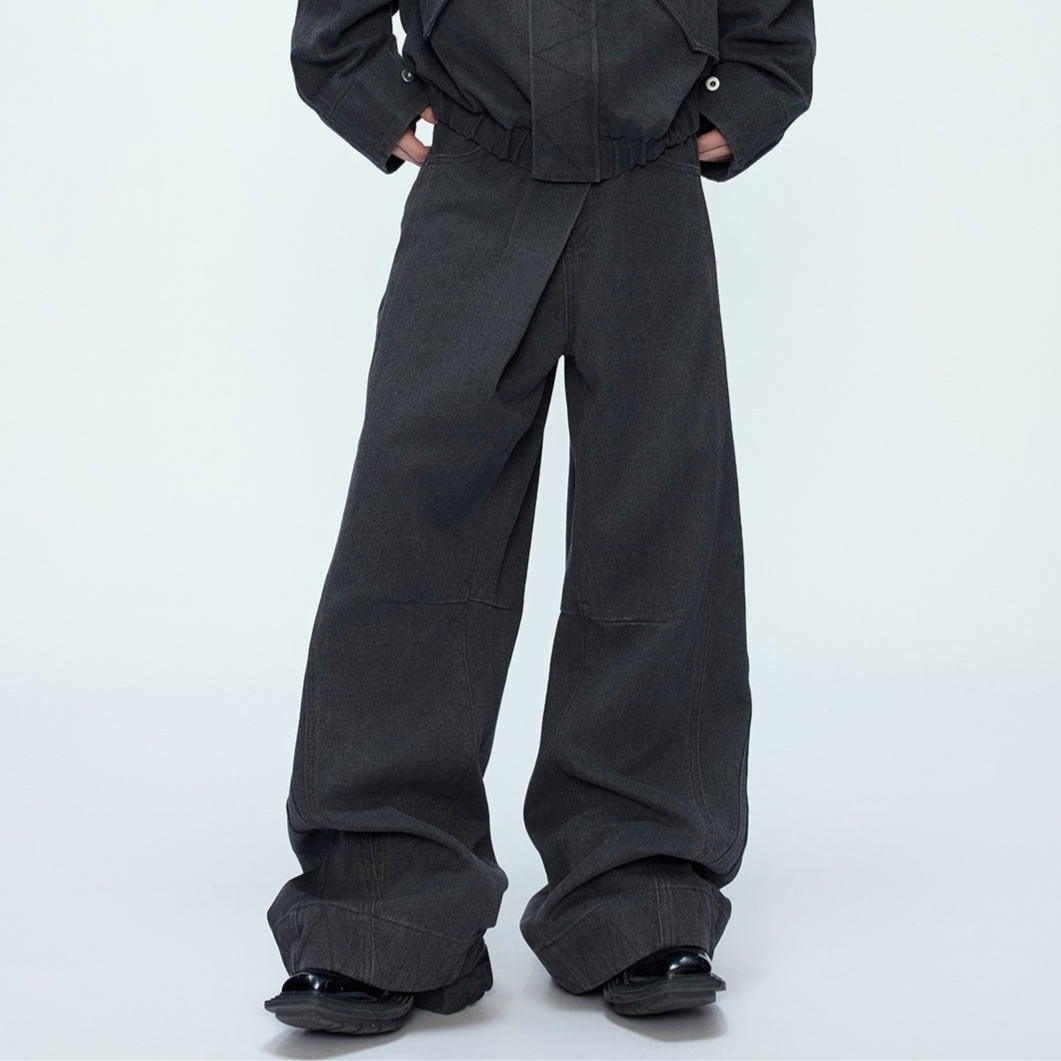 Washed Standing-Neck Cargo Jacket & Wide Leg Pants Setup WN21235
