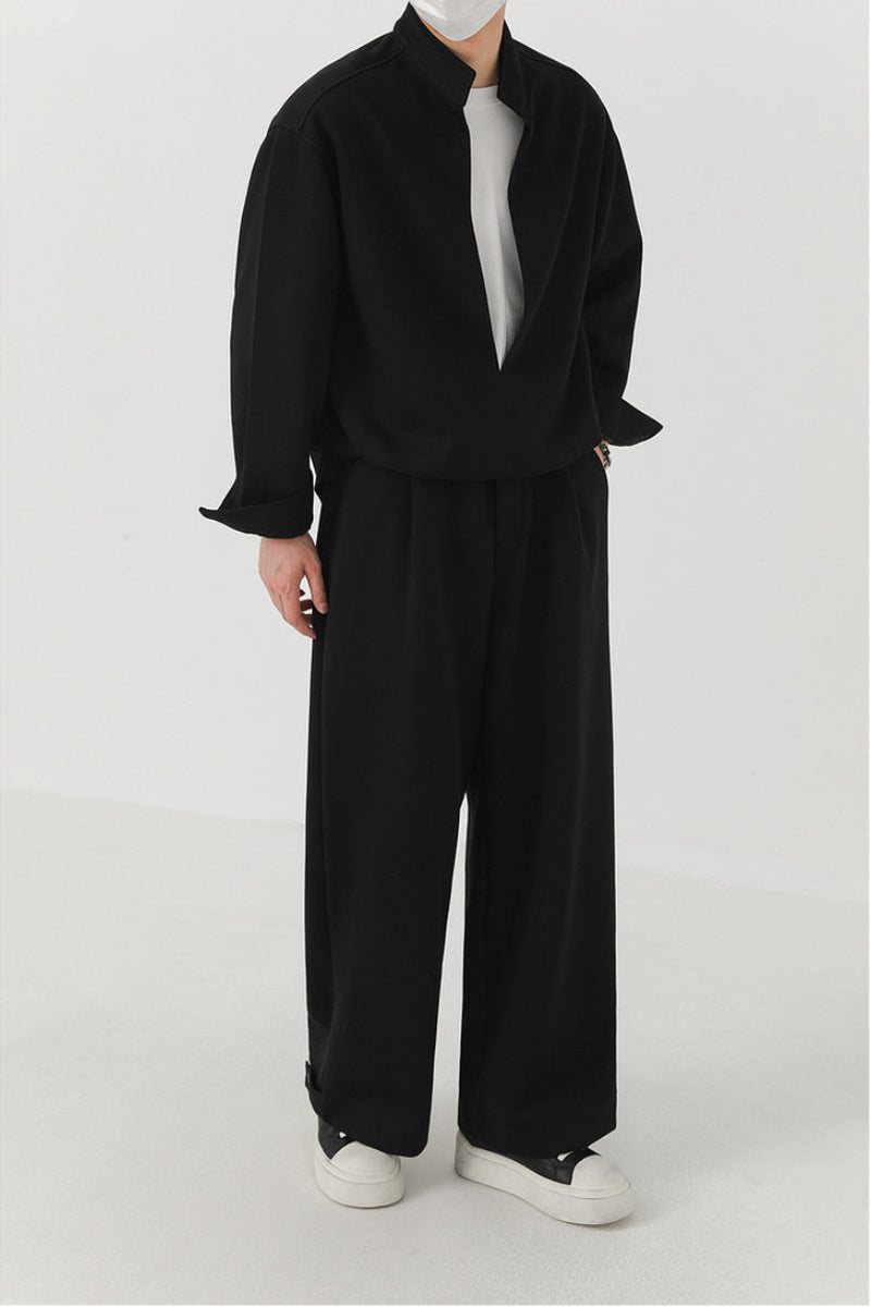 Fake Layered Stand Neck Sweatshirt & Wide Leg Sporty Pants Setup WN21264