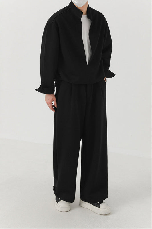 Fake Layered Stand Neck Sweatshirt & Wide Leg Sporty Pants Setup WN21264