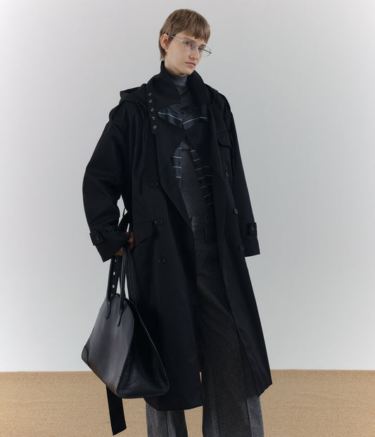 Double-Breasted Belted Hooded Trench Coat WN21681