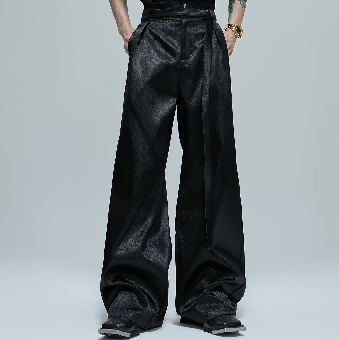 Glossy Waist-Fitted Tailored Jacket & Flare Trousers Setup WN21702