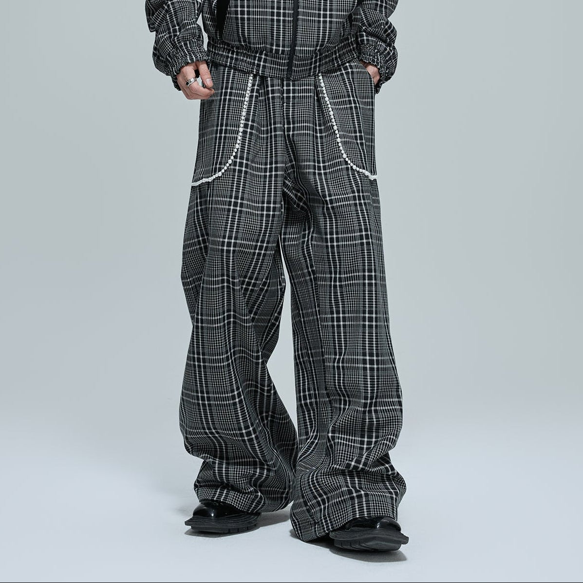 Reversible Houndstooth Pearl Design Hoodie & Pants Setup WN21703