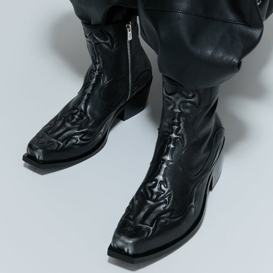 Embossed Spine First Layer Cowhide Chelsea Boots WN21709