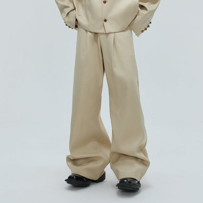 Fur Collar Gem Button Standing-Collar Short Jacket & Trousers Setup WN21733