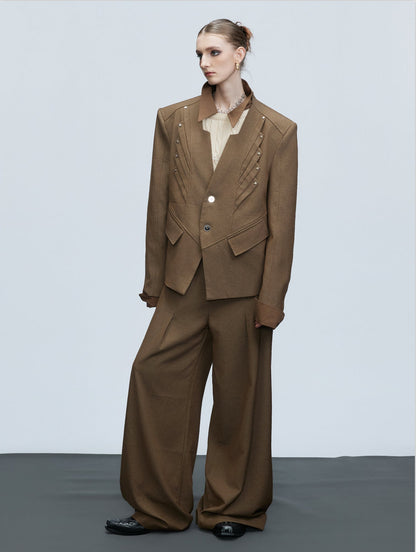 Deconstructed V-Neck Wool Blend Tailored Jacket & Trousers Setup WN21753