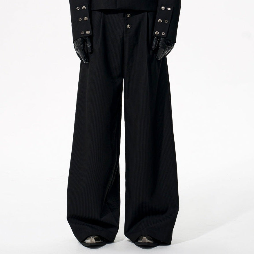 Striped Double-Breasted Standing-Collar Tailored Jacket & Straight Leg Trousers Setup WN21765