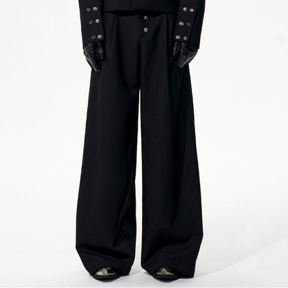 Striped Double-Breasted Standing-Collar Tailored Jacket & Straight Leg Trousers Setup WN21765